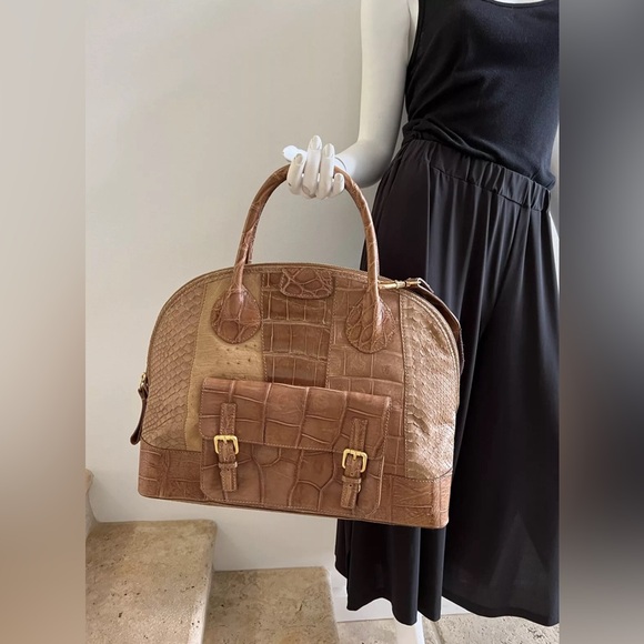 AMBROSI ABRIANNA Large Ostrich Snakeskin Crocodile Tote Bag Handbag - Picture 12 of 12